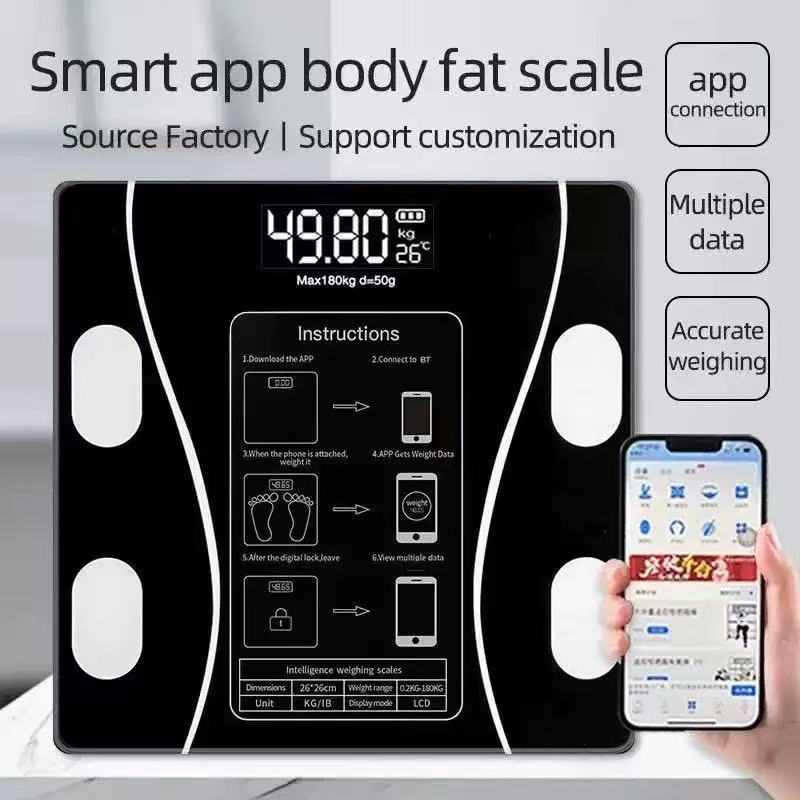 Body Fat Scale Smart - スマートワイヤレスデジタル体脂肪計、Bluetooth対応、スマートフォンアプリで体組成を分析できる浴室用体重計
