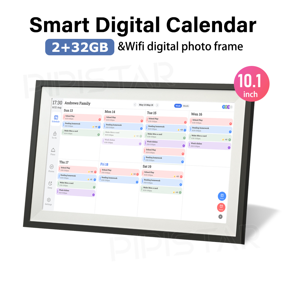 Digital Photo Frame Wifi - 10.1インチ WIFIスマートデジタルカレンダー IPS高解像度タッチスクリーン スマートホームプランナー デジタルフォトフレーム